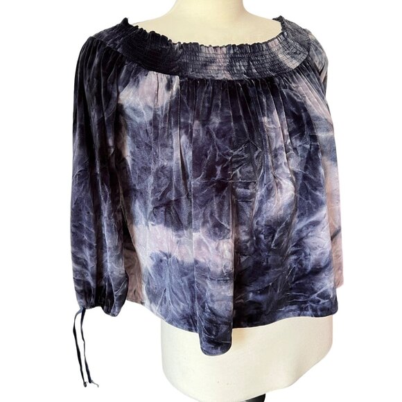American Eagle Outfitters Velour Peasant Blouse Sz Small Blue Velvet Tie Dye - Picture 4 of 9